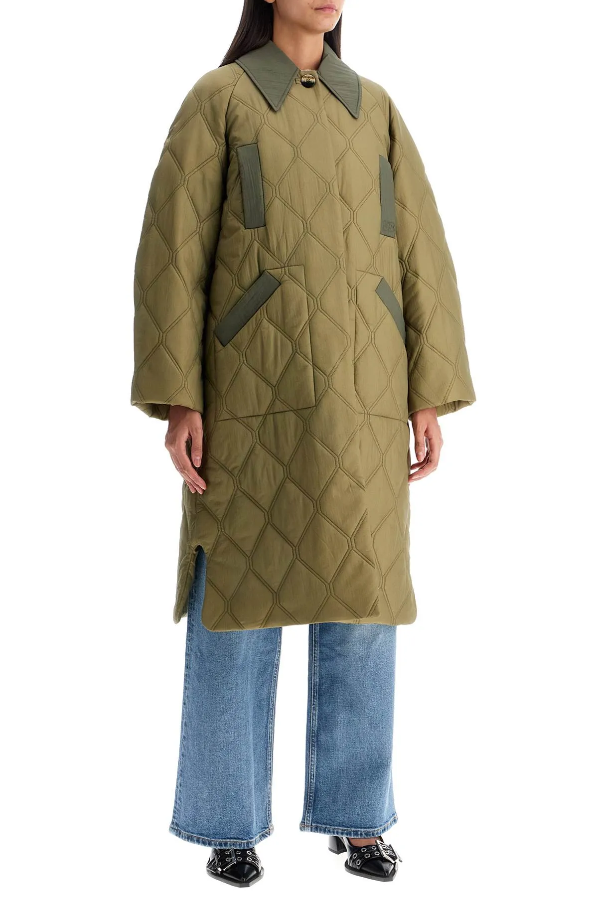 Ganni Long Quilted Padded Coat