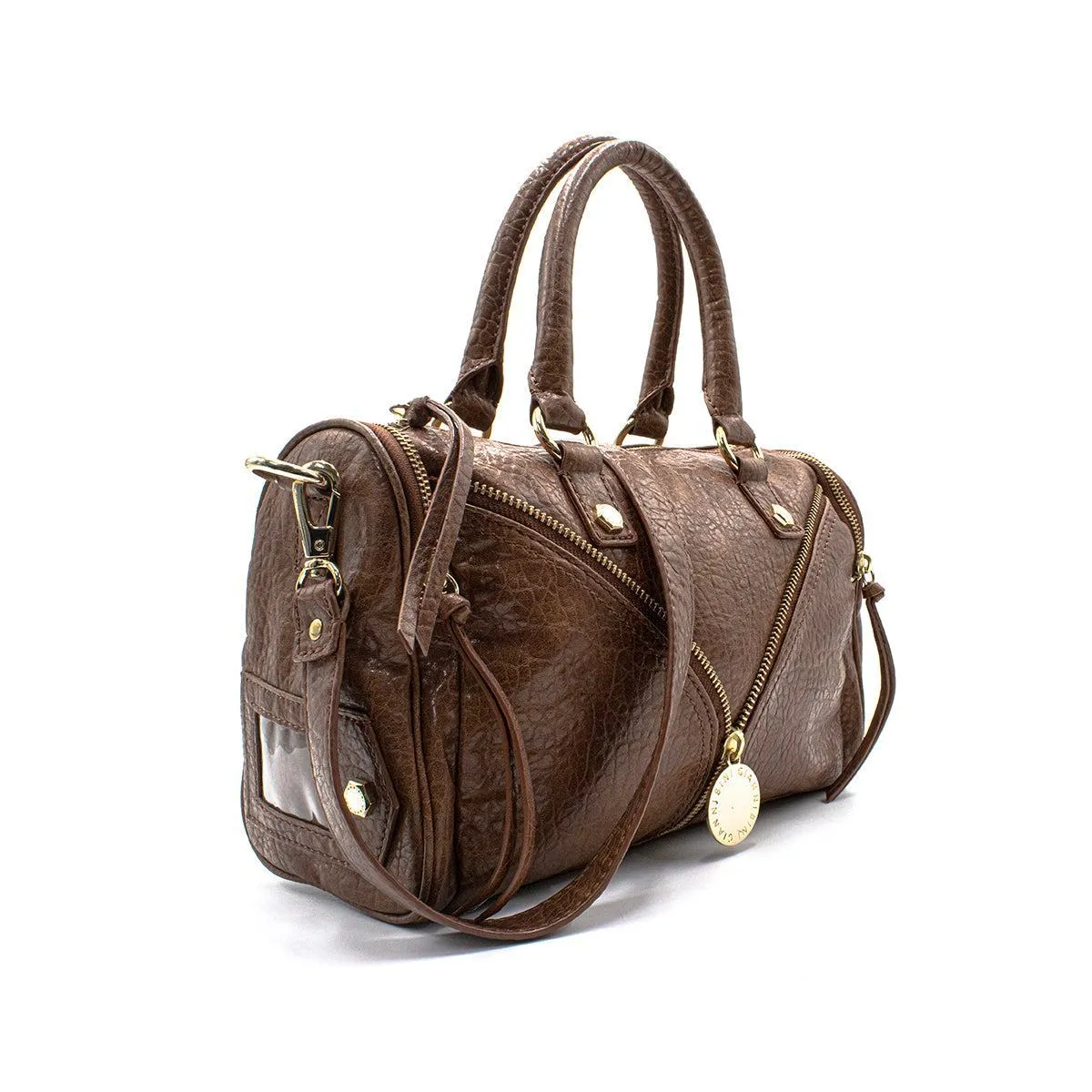 Gianni Bini Front Zip Small Duffle Crossbody Bags Leather Brown Colour For Women