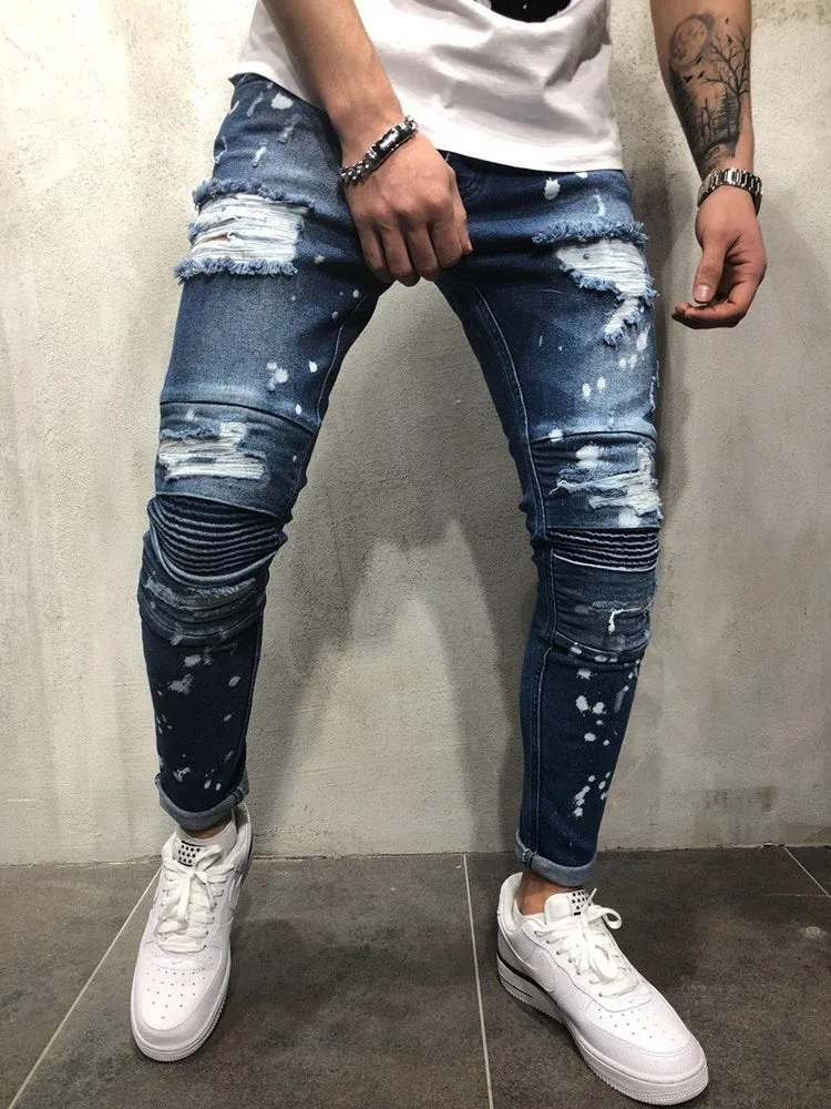 Gradient Color Ripped Skinny Jeans Denim Pants