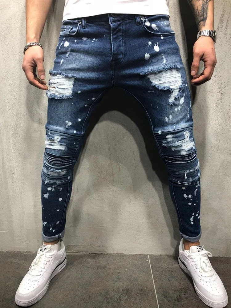 Gradient Color Ripped Skinny Jeans Denim Pants