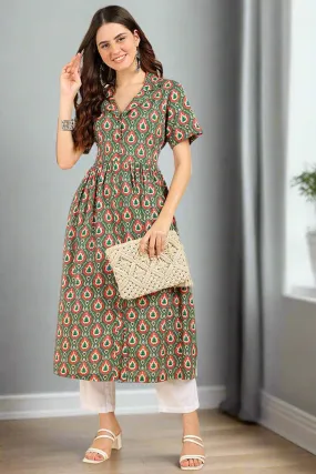 Green All Over Printed Zipless Feeding Kurti