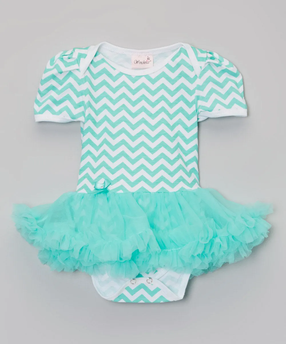 Green Chevron Bodysuit With Green Tutu