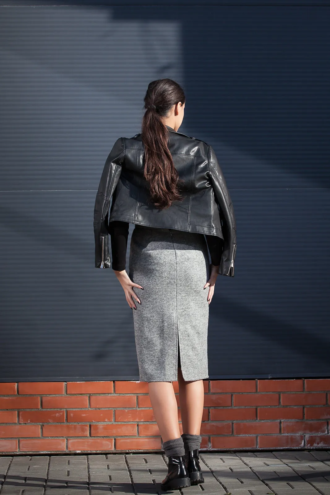 Grey wool pencil skirt