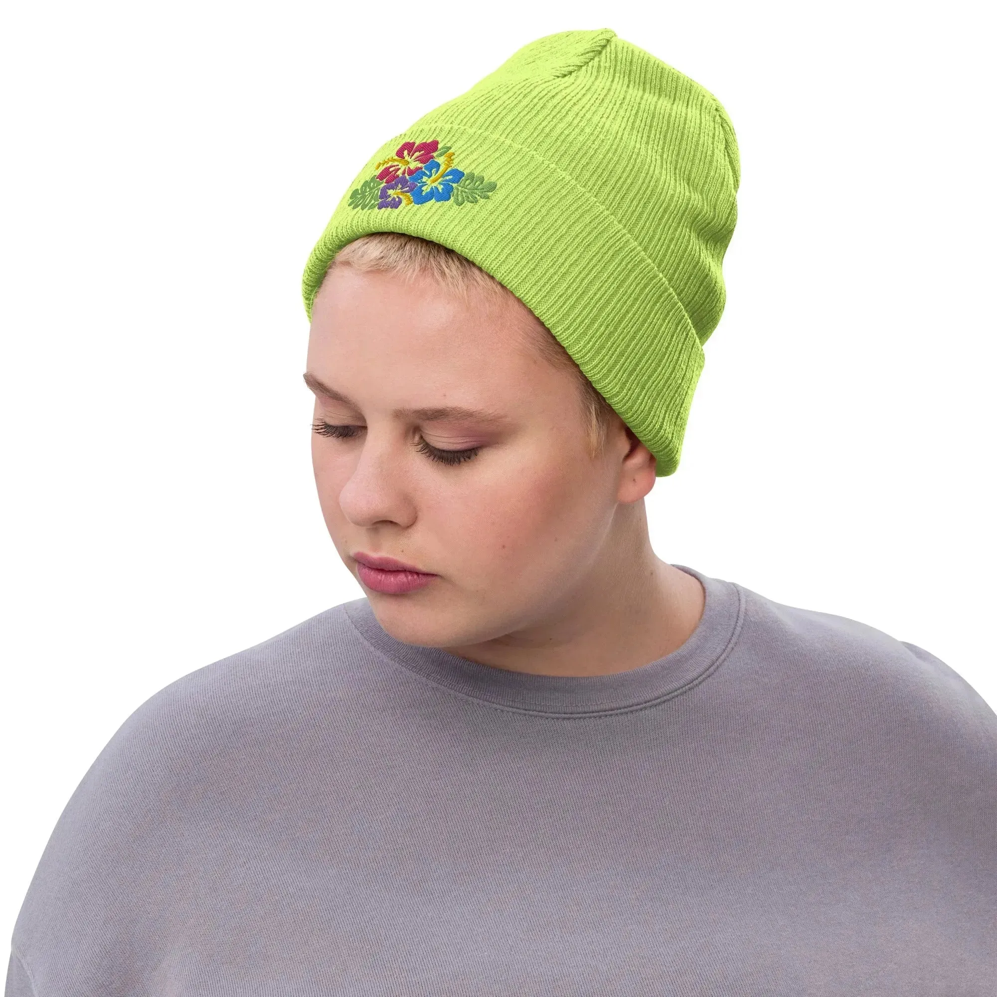 Hawaiian Tropical Leaves Embroidered Beanie