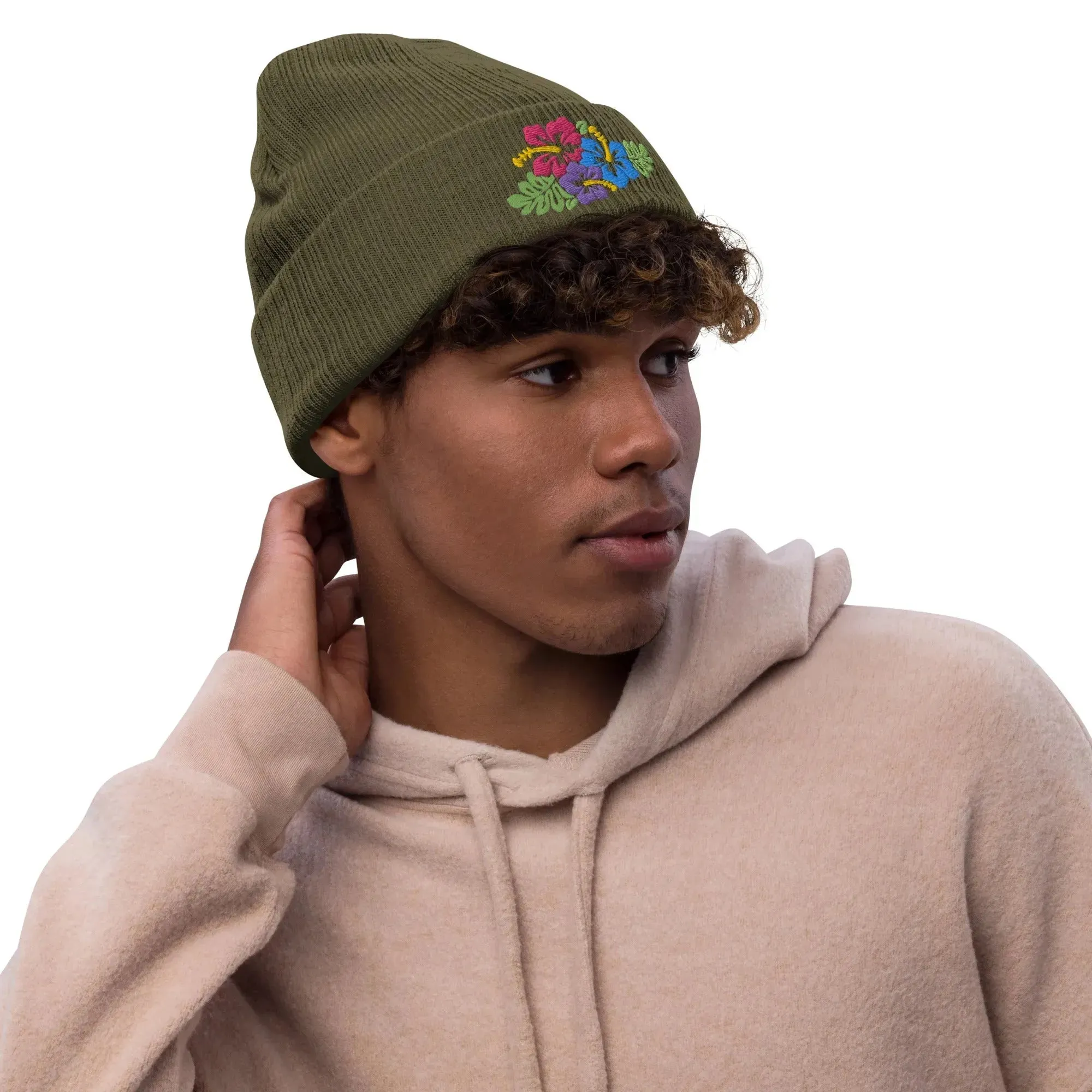 Hawaiian Tropical Leaves Embroidered Beanie