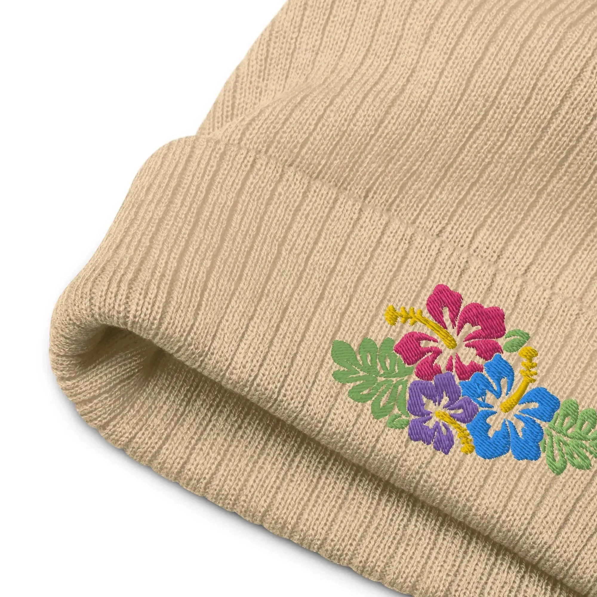 Hawaiian Tropical Leaves Embroidered Beanie