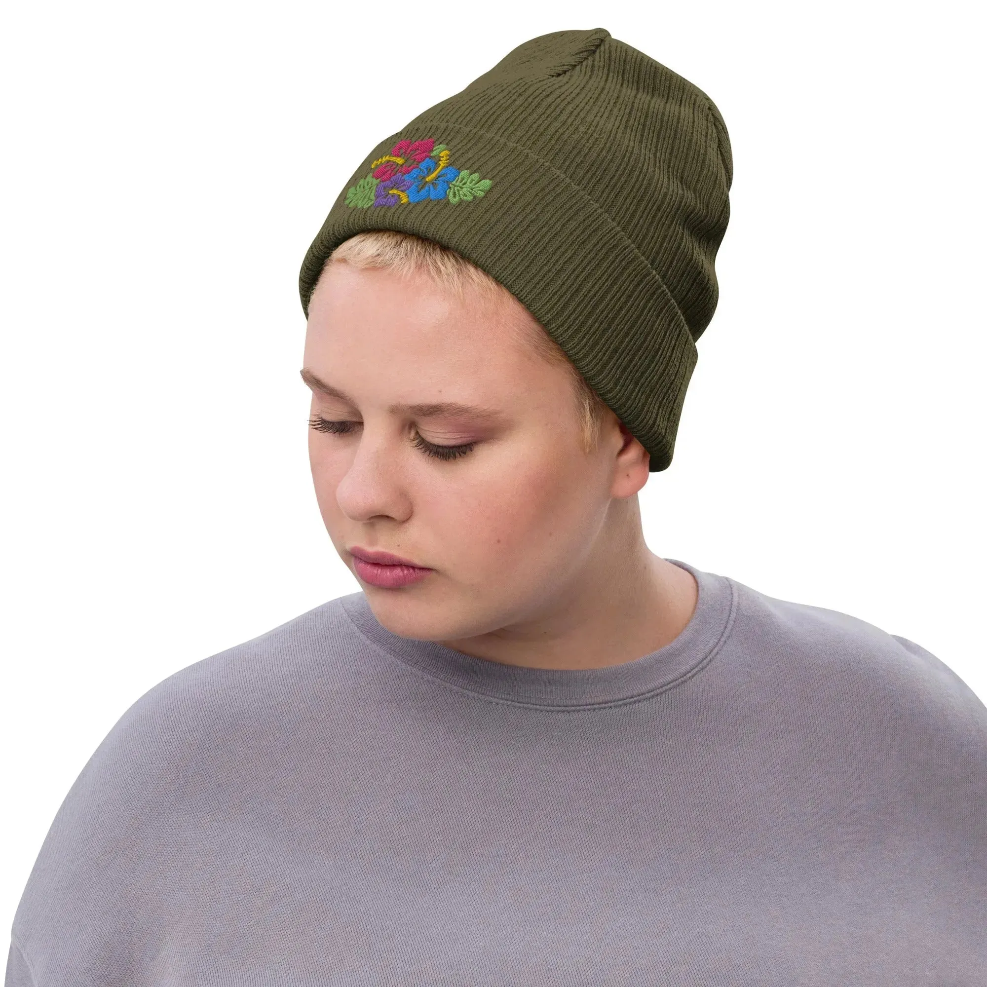 Hawaiian Tropical Leaves Embroidered Beanie