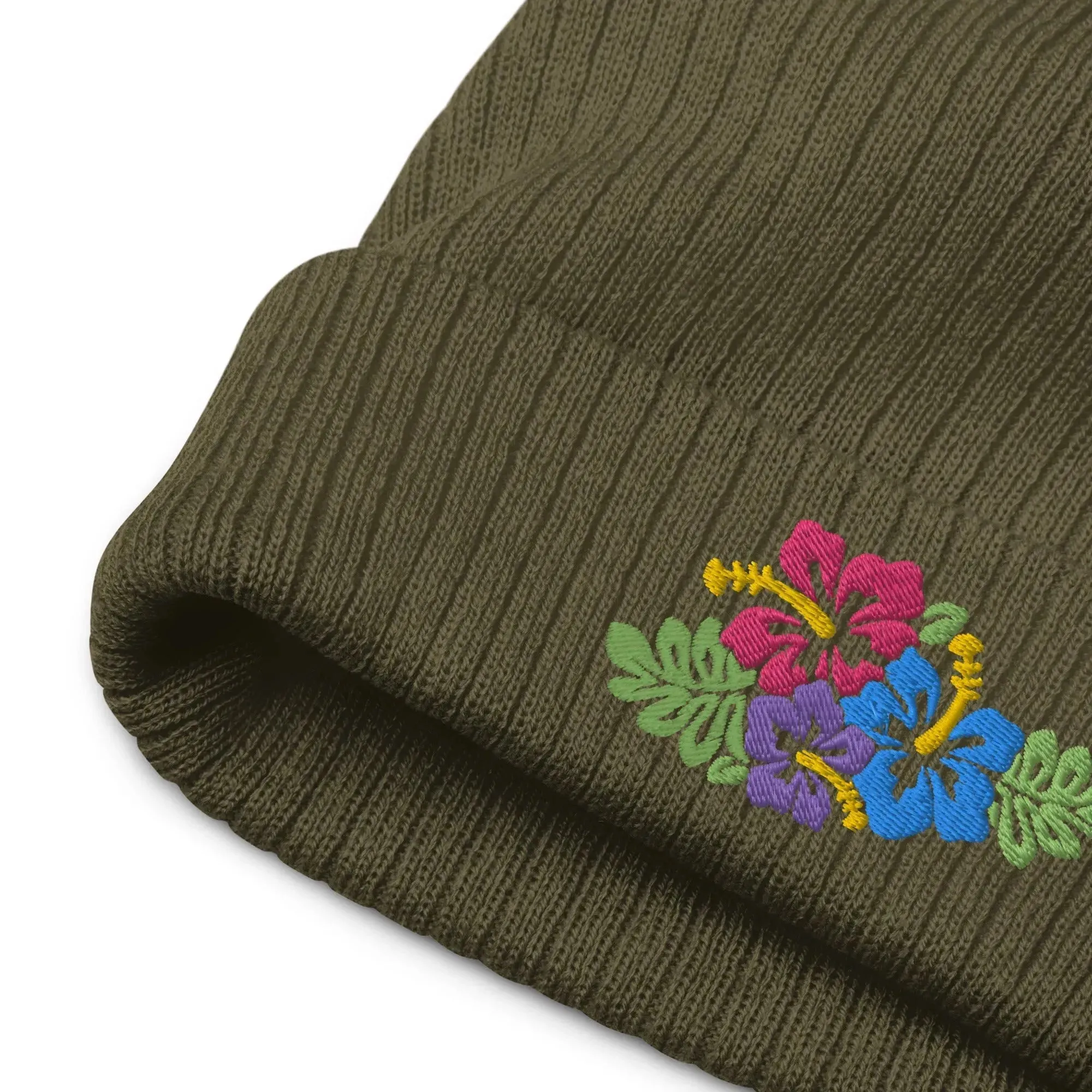 Hawaiian Tropical Leaves Embroidered Beanie