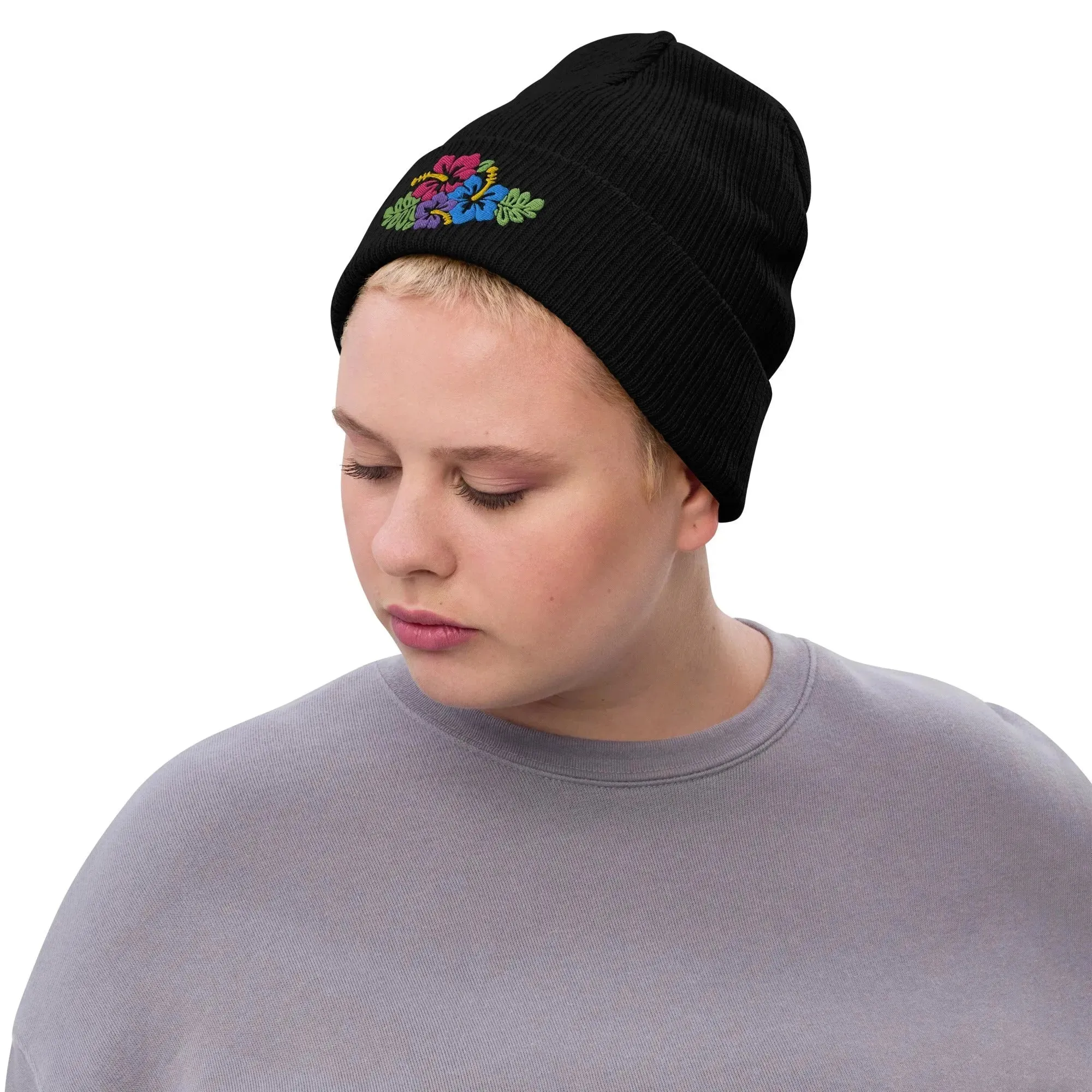 Hawaiian Tropical Leaves Embroidered Beanie