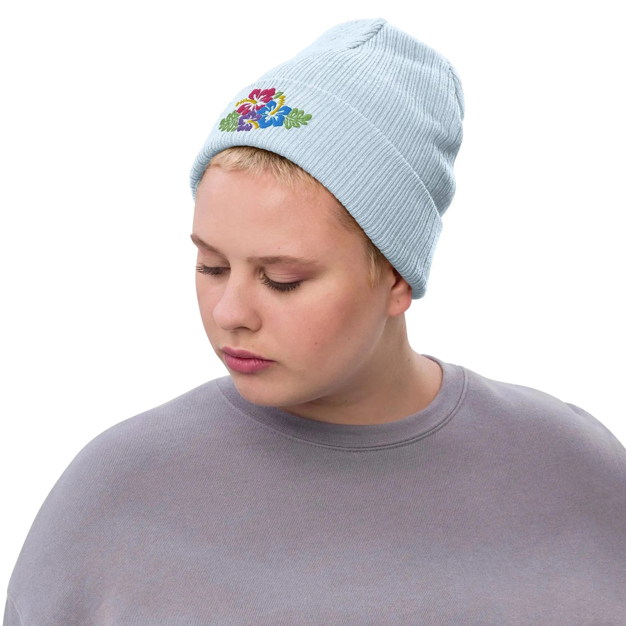 Hawaiian Tropical Leaves Embroidered Beanie