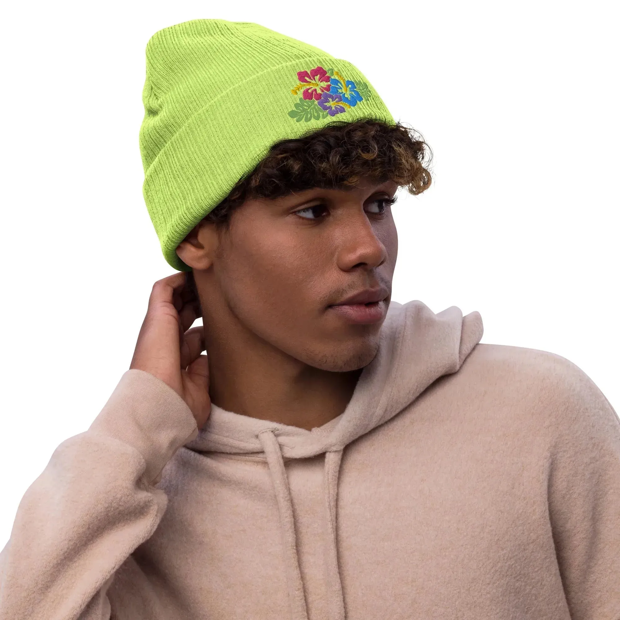 Hawaiian Tropical Leaves Embroidered Beanie