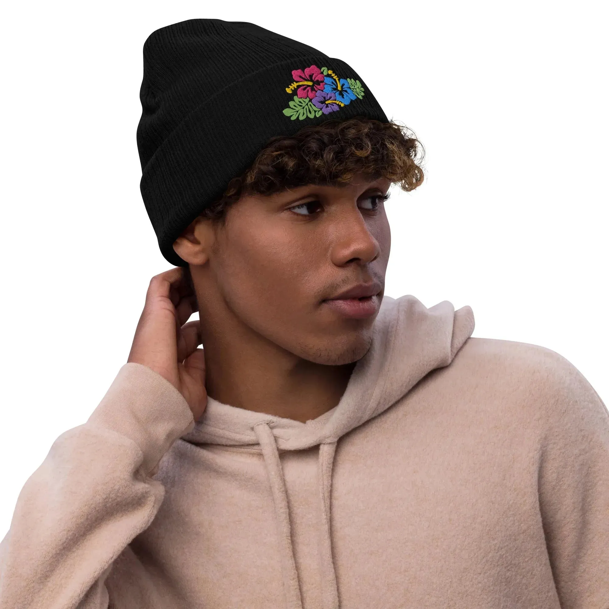 Hawaiian Tropical Leaves Embroidered Beanie