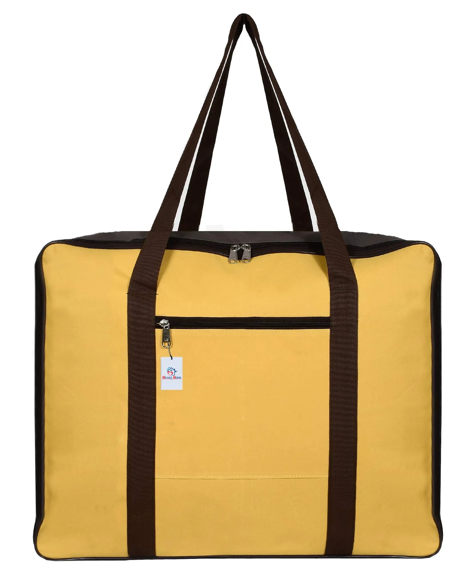 Heart Home Large Size Lightweight Foldable Rexine Jumbo Underbed Storage Bag With Zipper And Handle (Yellow & Brown) (F_26_HEARTH016742)