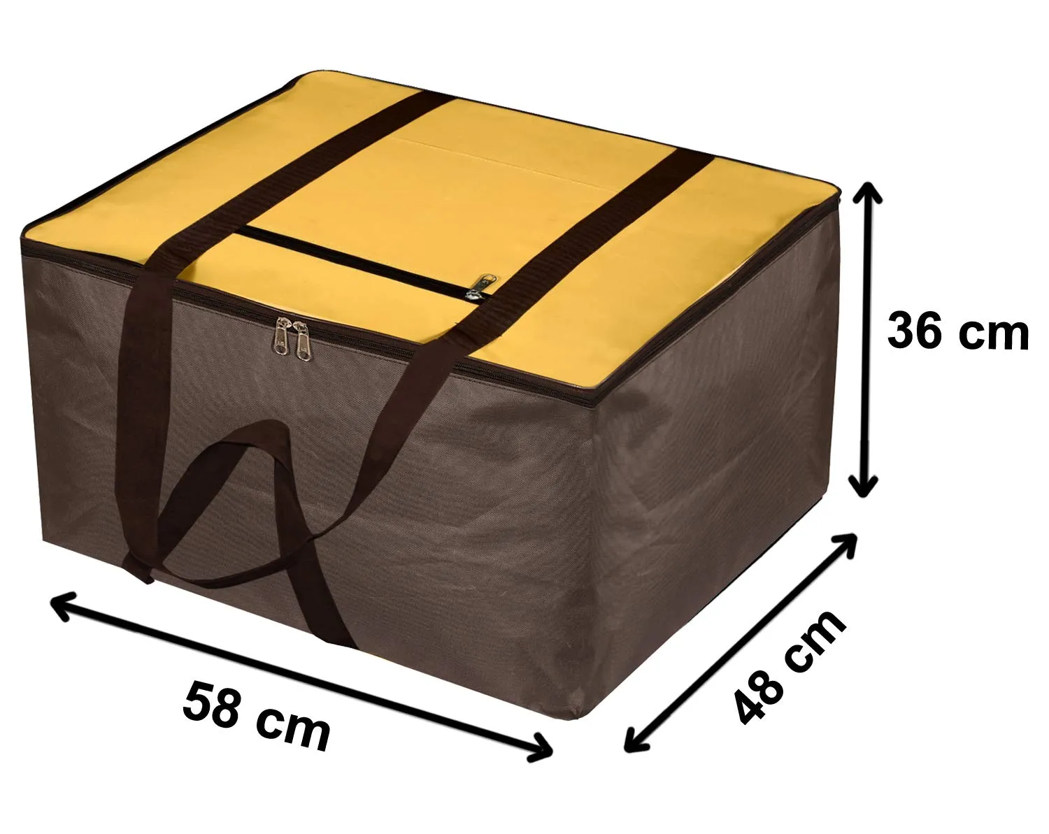 Heart Home Large Size Lightweight Foldable Rexine Jumbo Underbed Storage Bag With Zipper And Handle (Yellow & Brown) (F_26_HEARTH016742)