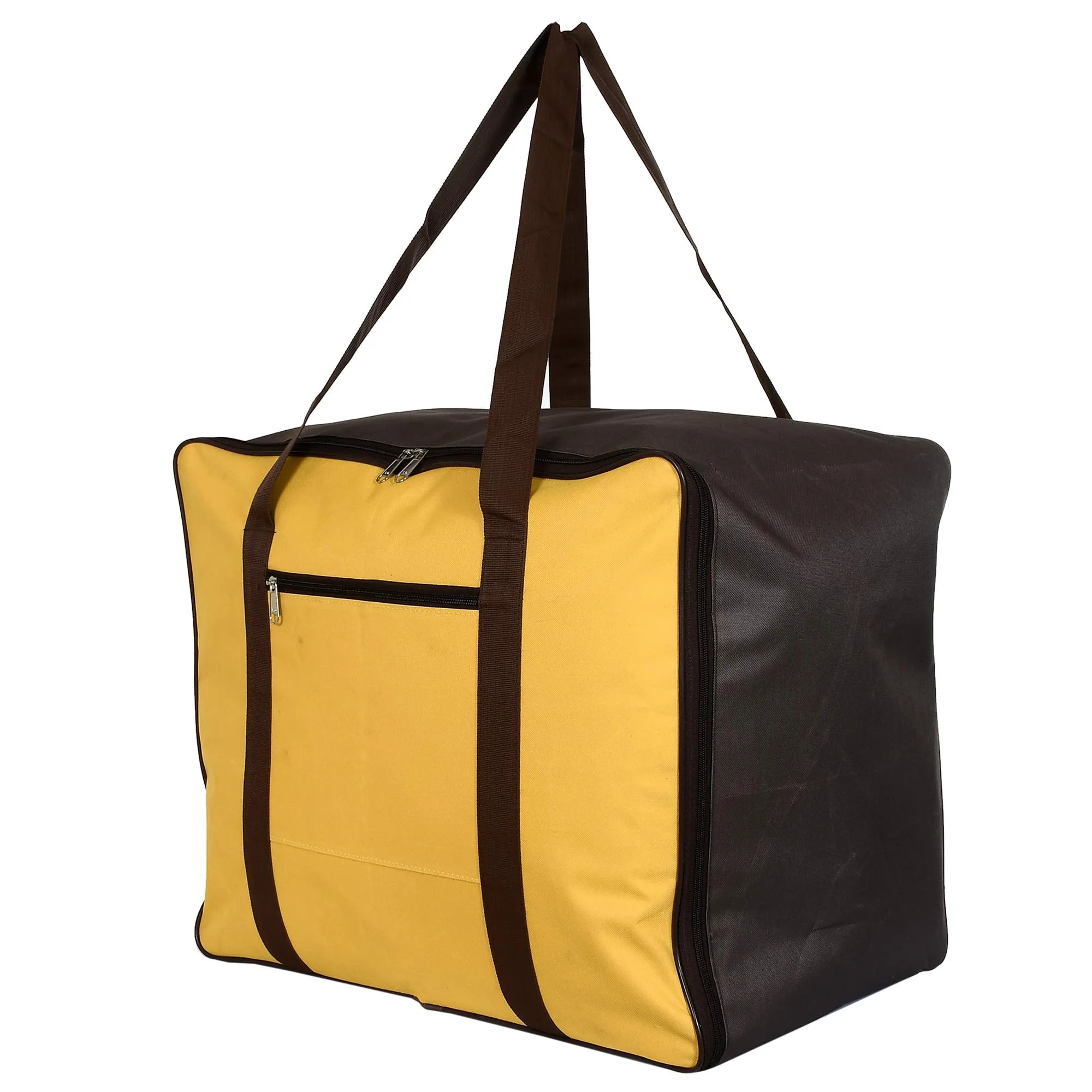 Heart Home Large Size Lightweight Foldable Rexine Jumbo Underbed Storage Bag With Zipper And Handle (Yellow & Brown) (F_26_HEARTH016742)