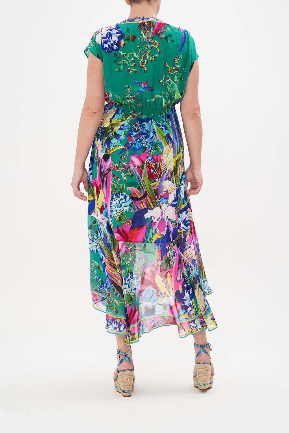 HIGH LOW RUFFLE WRAP DRESS RUN FROM PARADISE