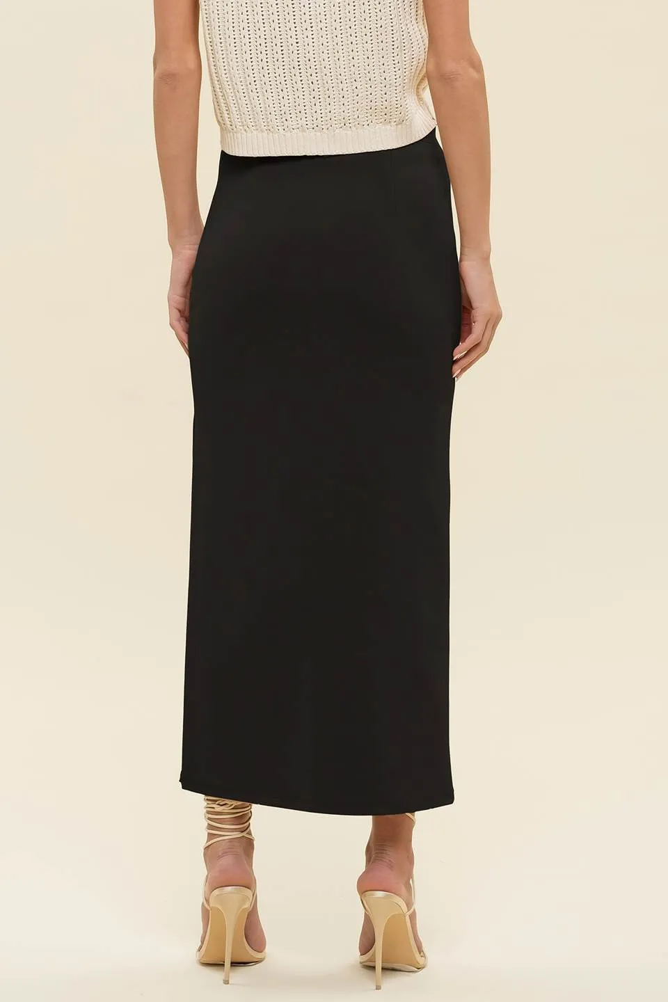 HIGH WAIST SIDE SLIT MIDI PENCIL SKIRT