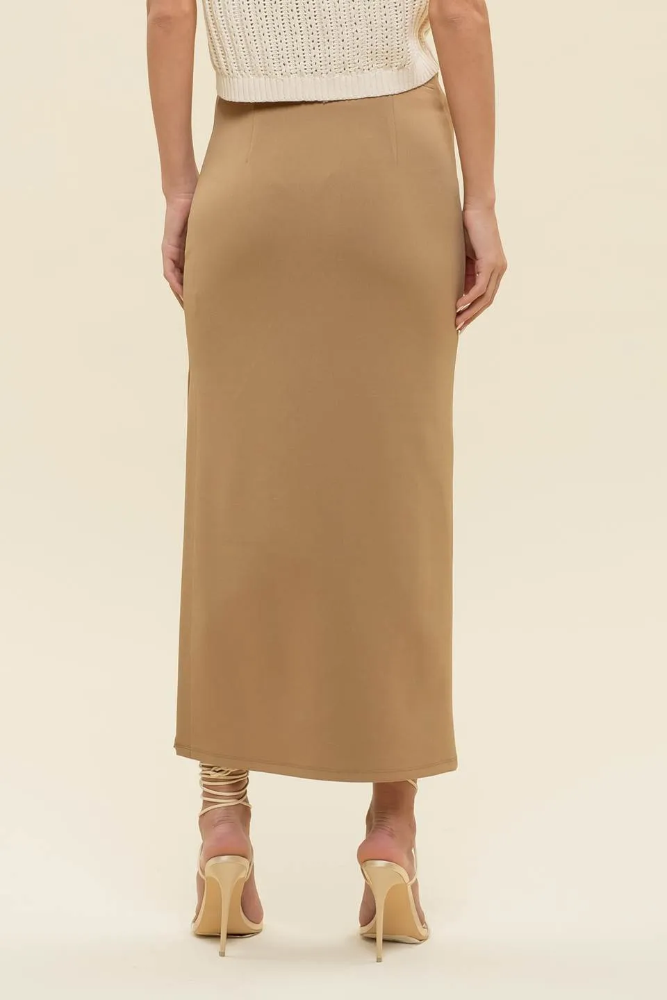 HIGH WAIST SIDE SLIT MIDI PENCIL SKIRT