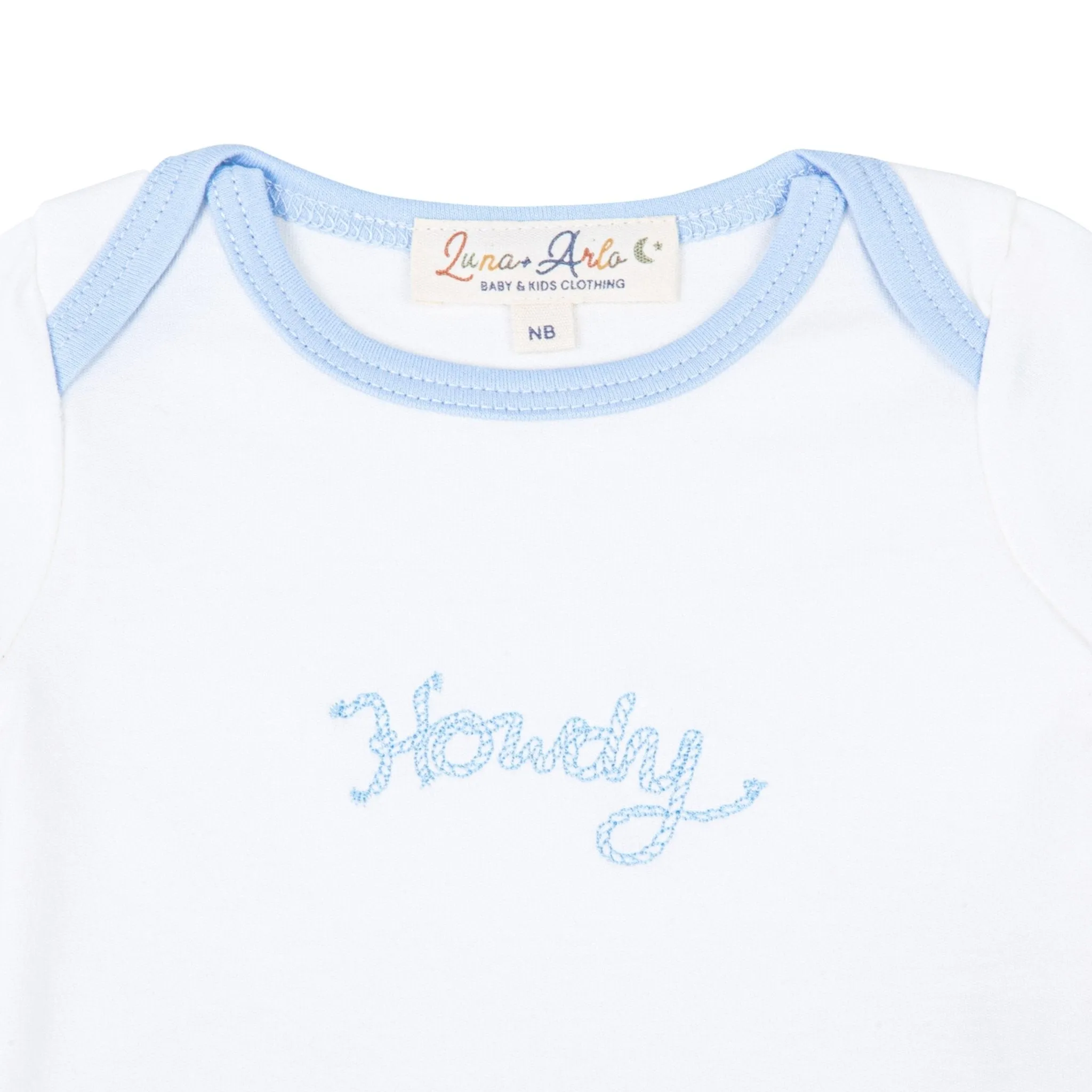 Howdy! Embroidered  Bodysuit - Sky