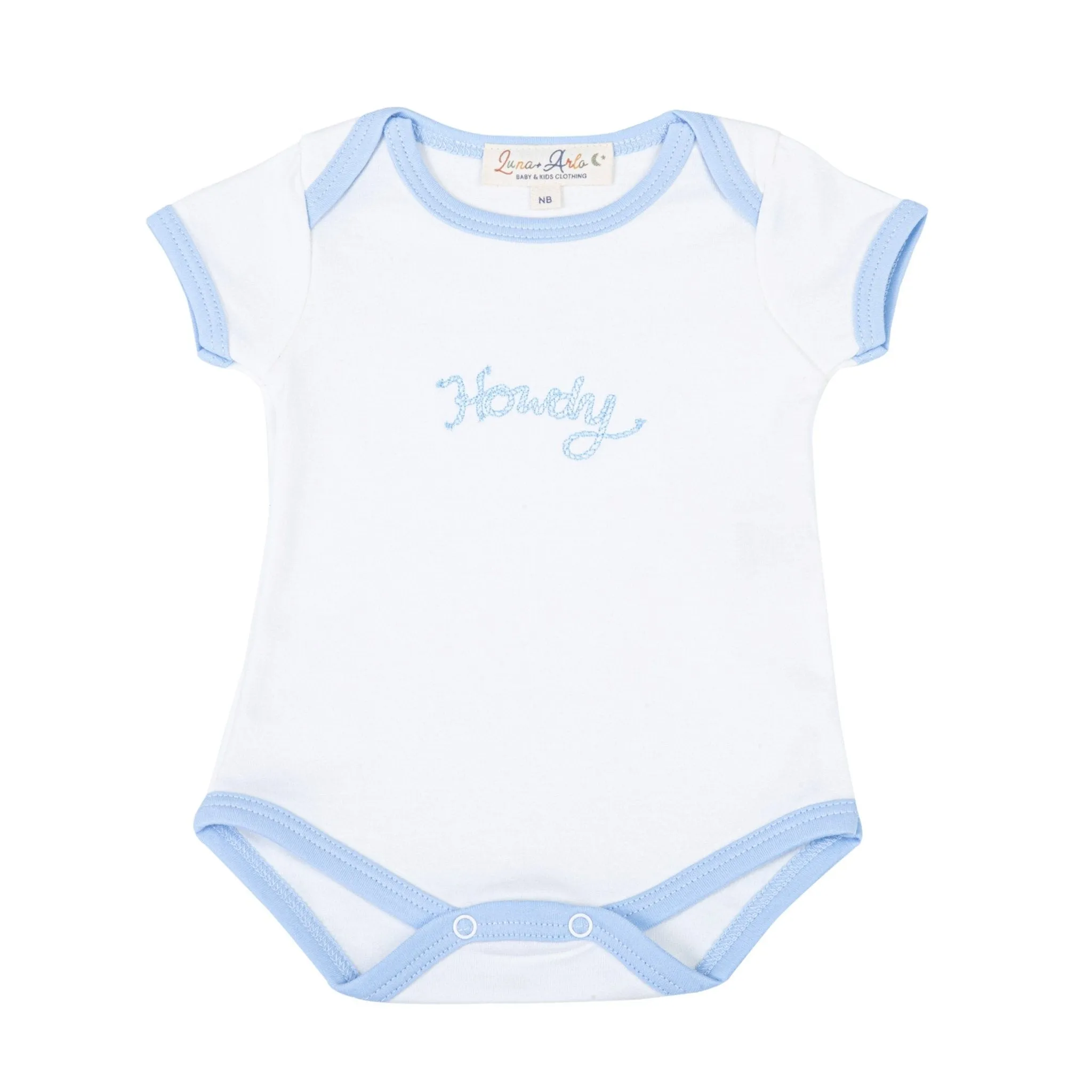 Howdy! Embroidered  Bodysuit - Sky