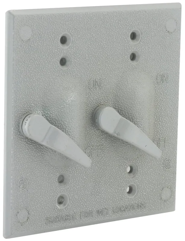 Hubbell 5124-0 Two-Toggle Cover, 4-17/32 in L, 4-17/32 in W, Aluminum, Gray, Powder-Coated :EA: QUANTITY: 1