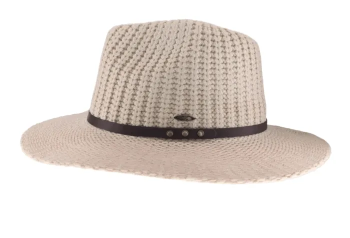 Knit Fedora Hat with Leather Band KP016