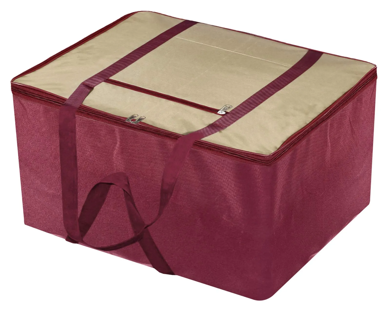 Kuber Industries Large Size Lightweight Foldable Rexine Jumbo Underbed Storage Bag With Zipper And Handle (Brown & Maroon) (F_26_KUBMART016738)