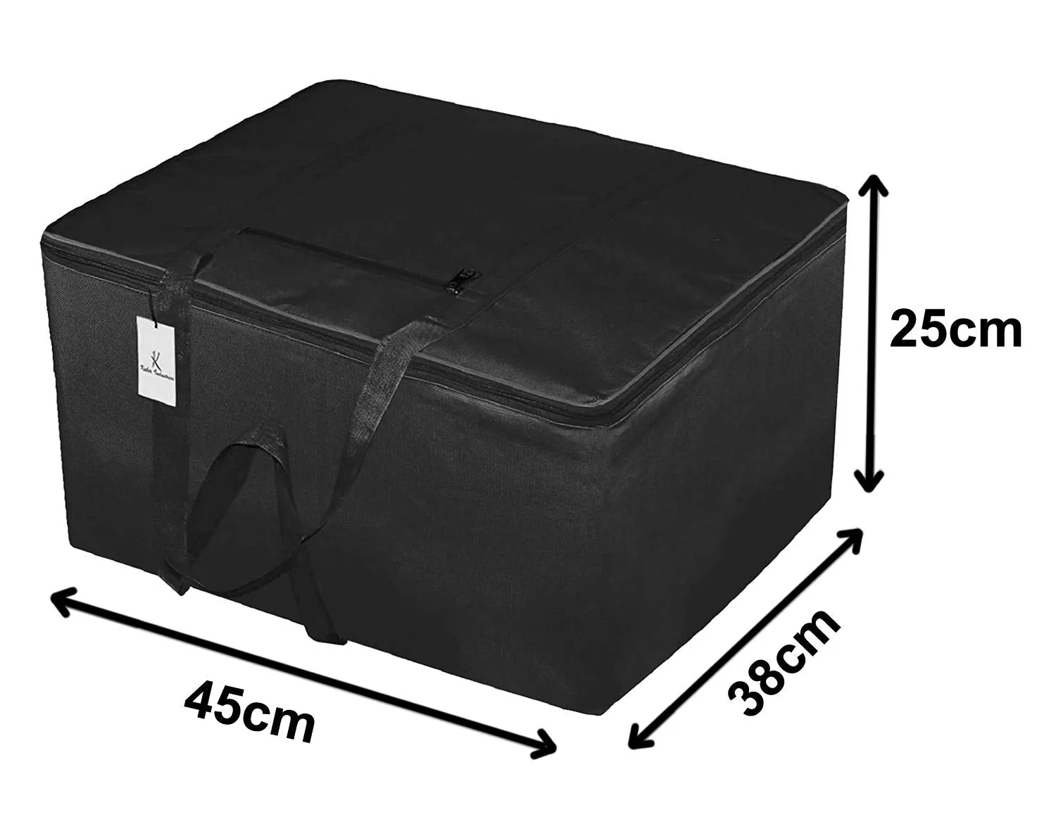 Kuber Industries Small Size Lightweight Foldable Rexine Jumbo Underbed Storage Bag with Zipper and Handle (Black, 45cm X 25cm X 38cm) (F_26_KUBMART016794)