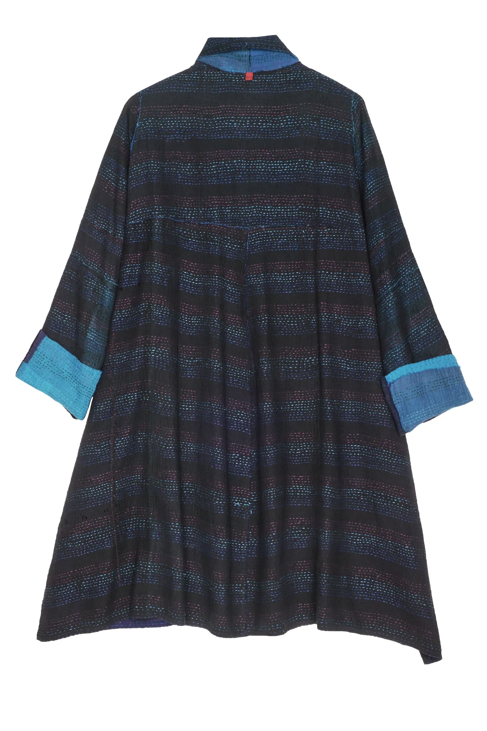 LANDSCAPE FRAYED PATCH KANTHA A-LINE DUSTER - lf2311-blu -