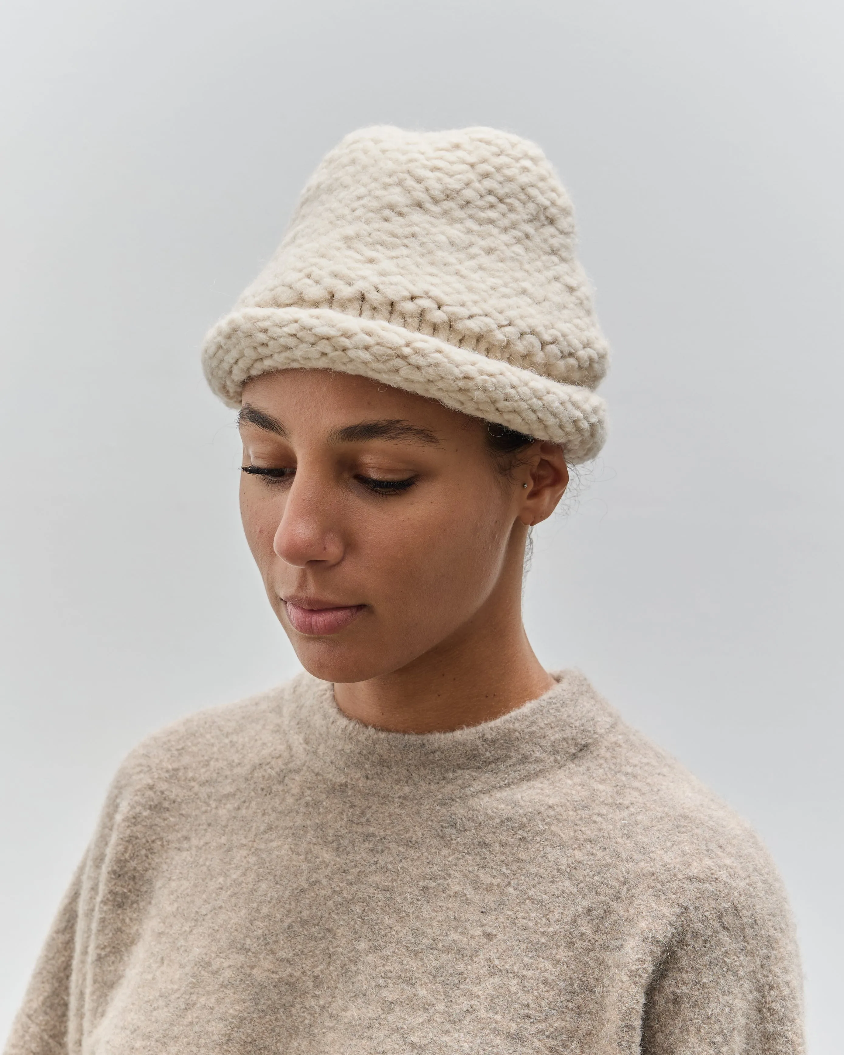 Lauren Manoogian Handknit Purl Roll Hat, Alabaster