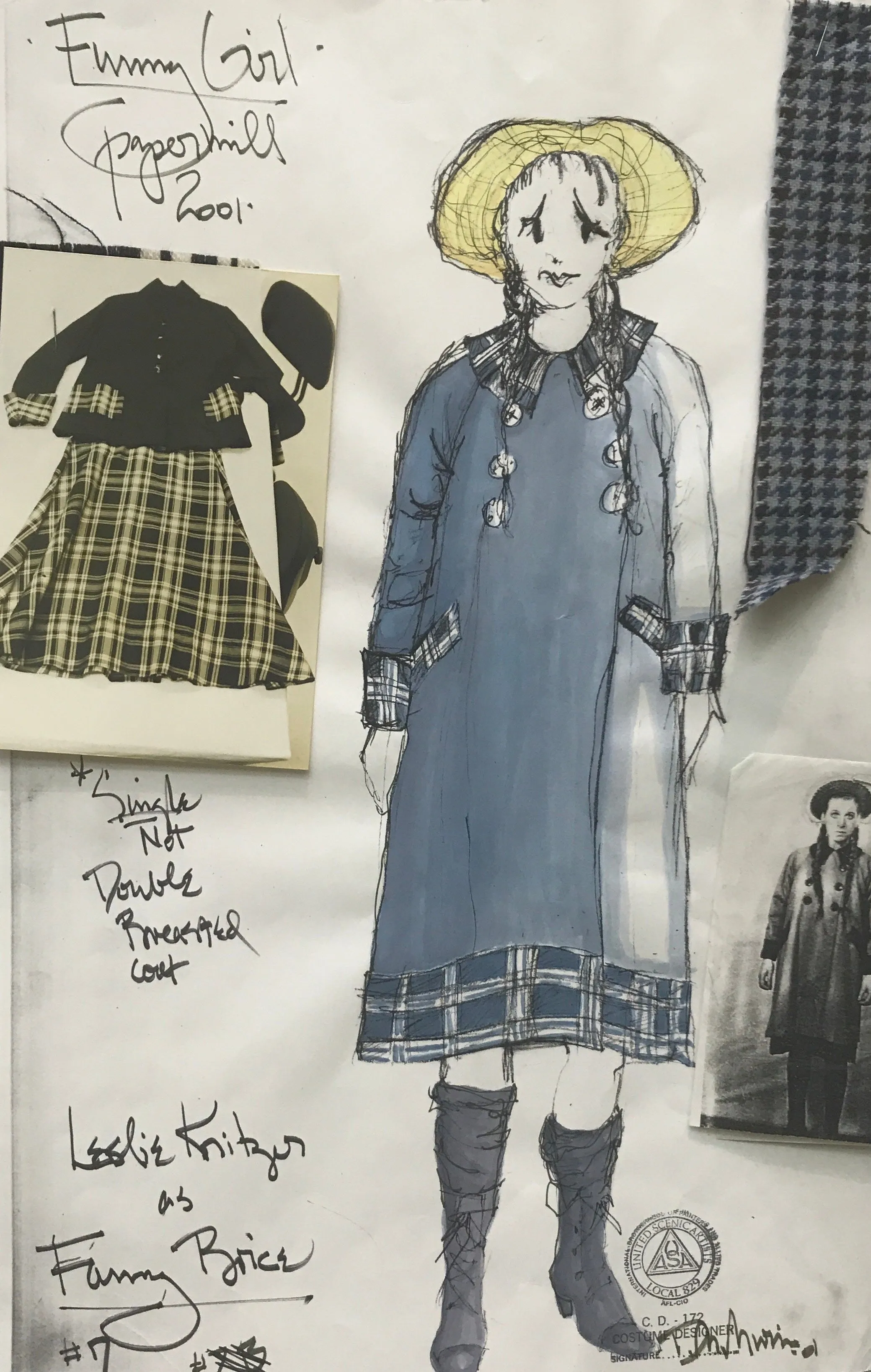 Leslie Kritzer in FUNNY GIRL Costume sketch by David Murin. 'Fanny in Coat'