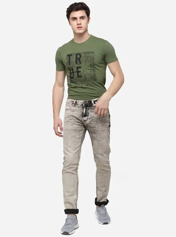 Light Grey Narrow Fit Solid Jeans | Greenfibre