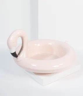 Light Pink Flamingo Pool Float Ceramic Serving Bowl