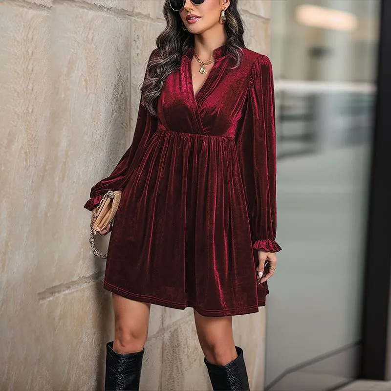 Long Sleeve Autumn and Winter Velvet Dress