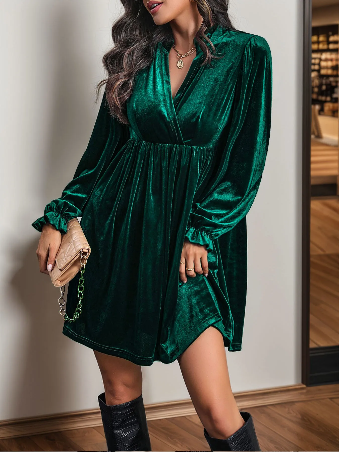 Long Sleeve Autumn and Winter Velvet Dress