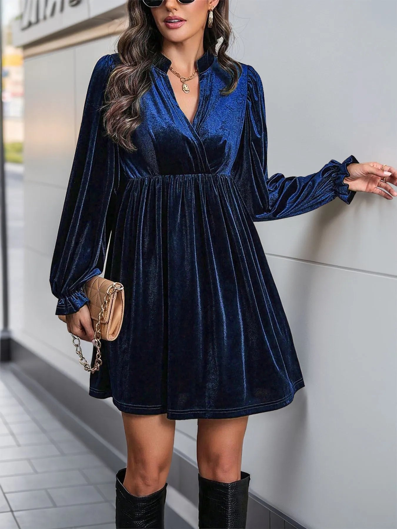 Long Sleeve Autumn and Winter Velvet Dress