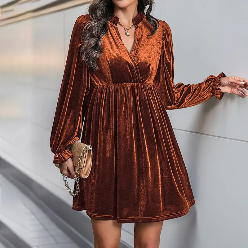 Long Sleeve Autumn and Winter Velvet Dress