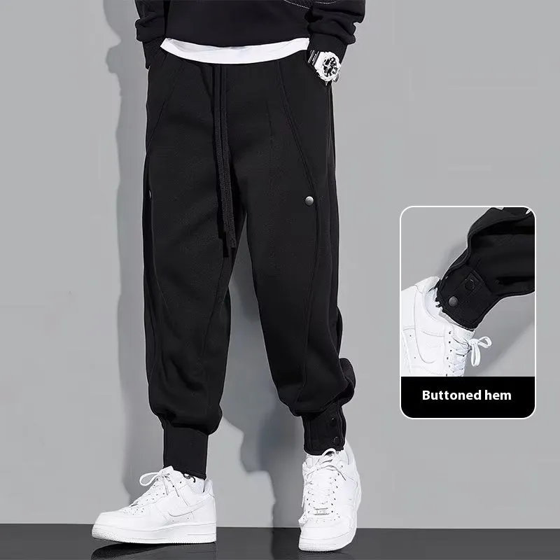 Loose Tappered Pu Handsome Black Sweatpants