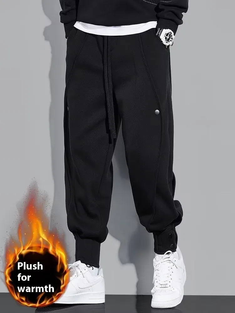 Loose Tappered Pu Handsome Black Sweatpants