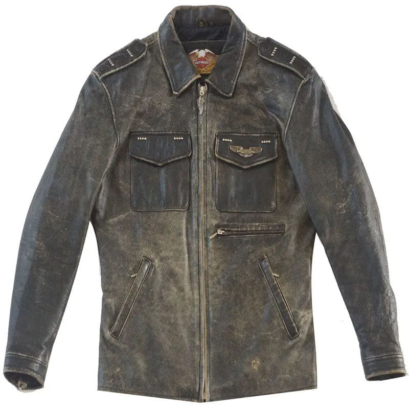 Men's Harley Davidson Distressed Slim Fit Motorcycle Biker Leather Jacket