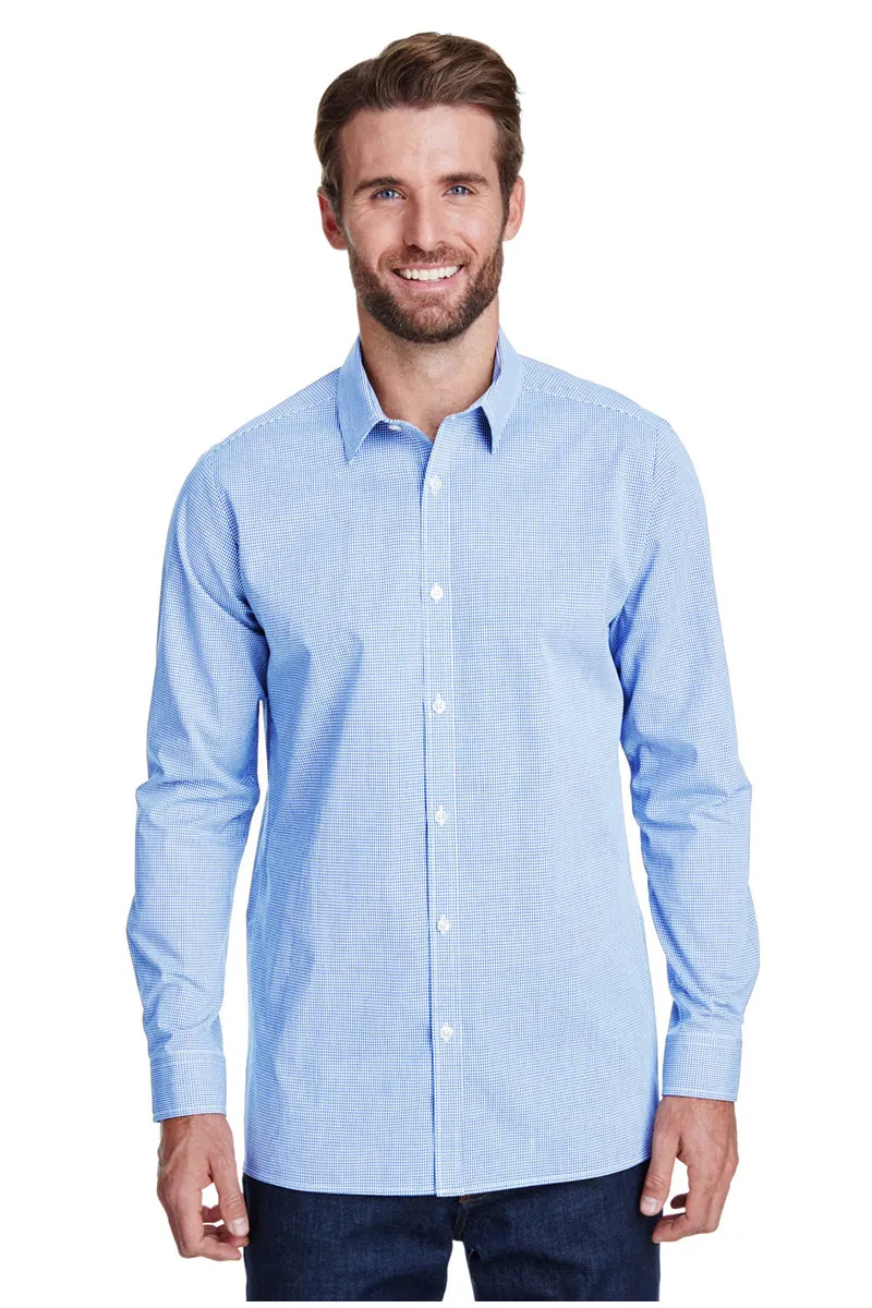 Men's Microcheck Long Sleeve Cotton Shirt (Light Blue / White)