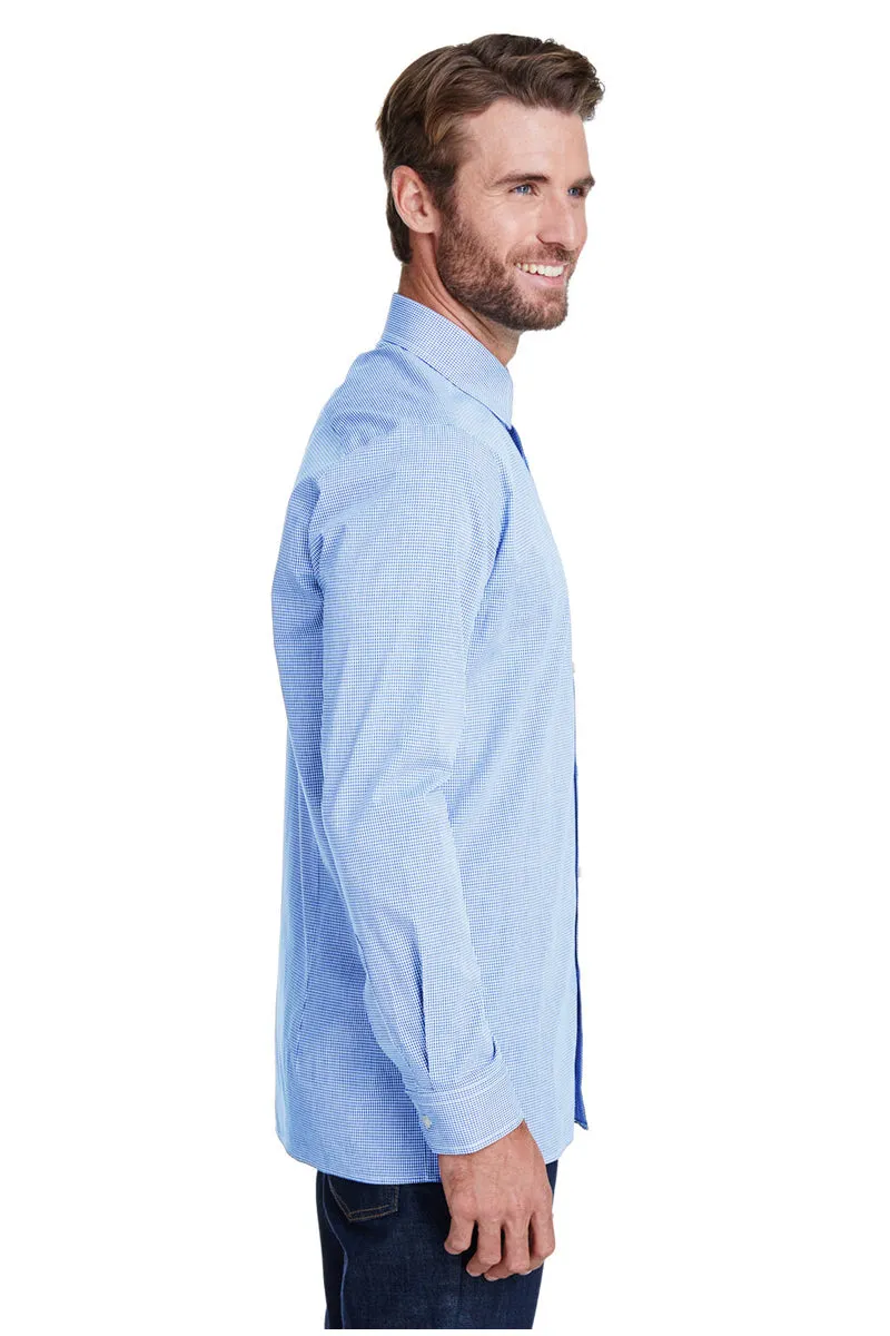 Men's Microcheck Long Sleeve Cotton Shirt (Light Blue / White)