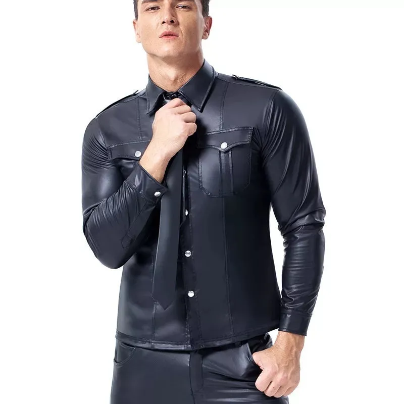 Men’s Slim Fit Black Sheepskin Leather Shirt