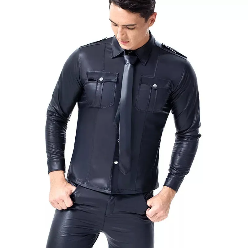 Men’s Slim Fit Black Sheepskin Leather Shirt