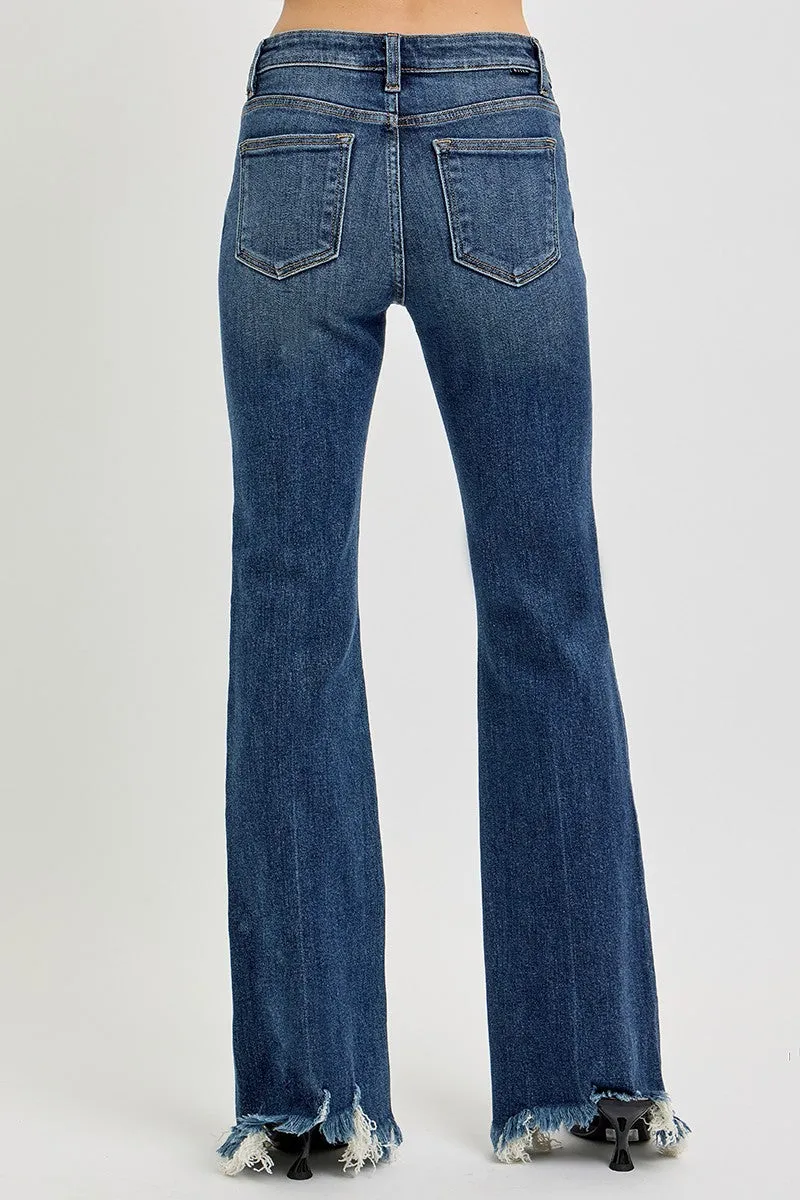 MID RISE FLARE FQW RAYED HEM JEANS