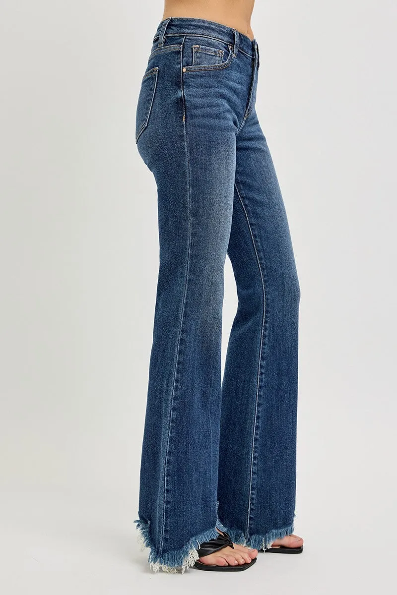 MID RISE FLARE FQW RAYED HEM JEANS