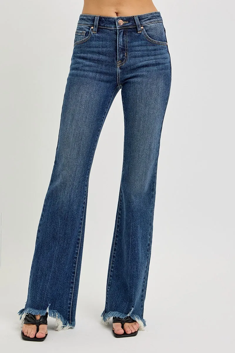 MID RISE FLARE FQW RAYED HEM JEANS