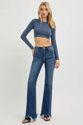 MID RISE FLARE FQW RAYED HEM JEANS