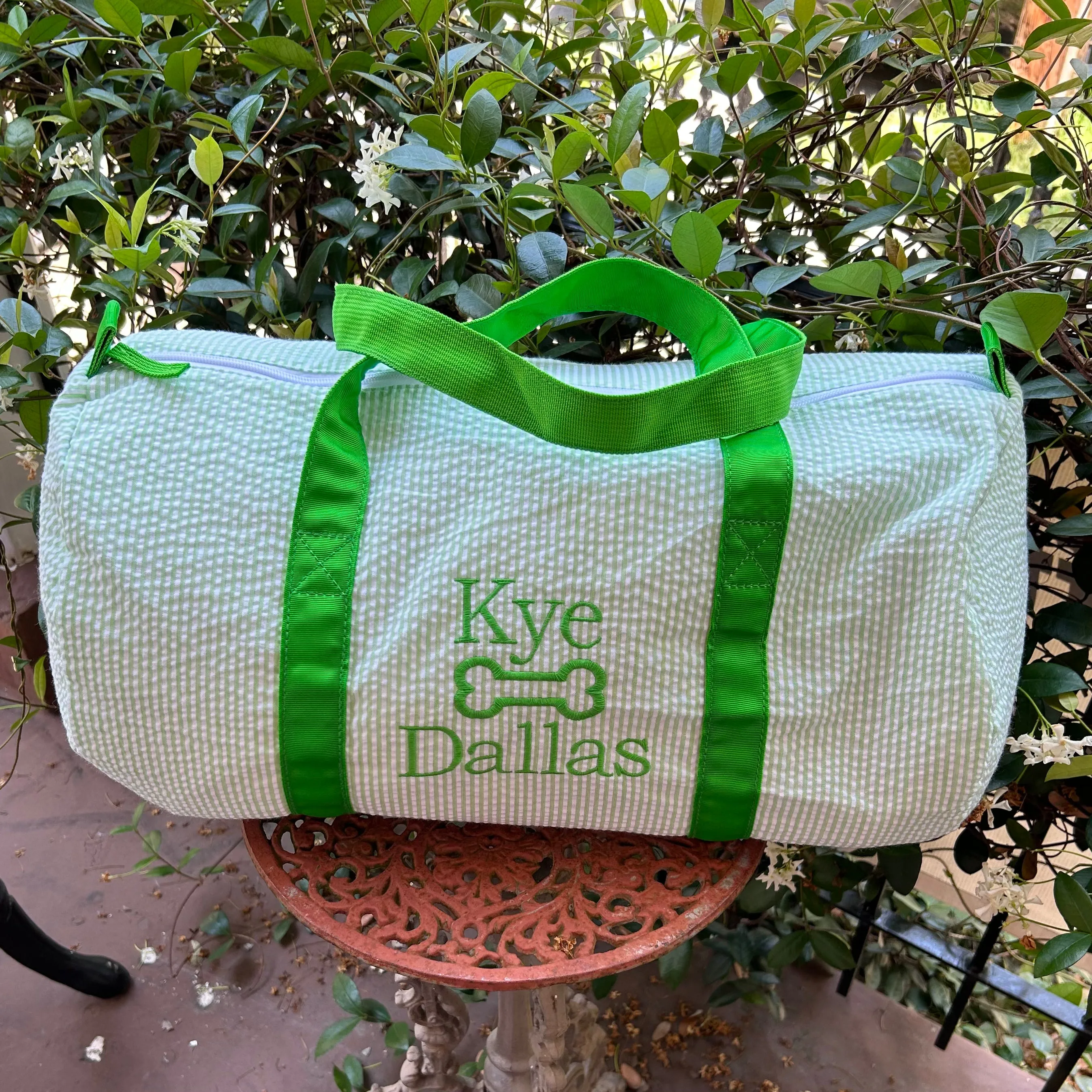 MONOGRAM GREEN SEERSUCKER DUFFLE