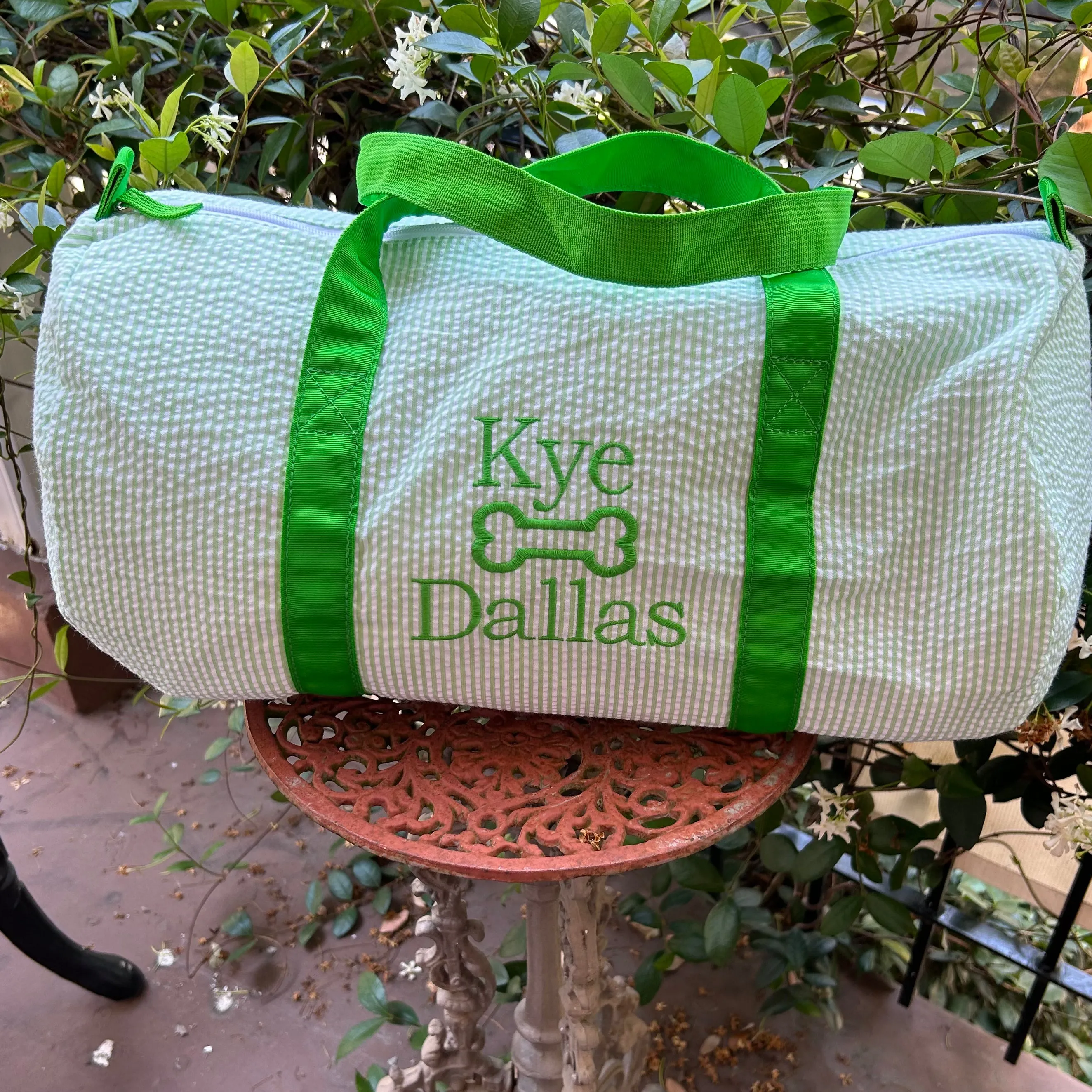 MONOGRAM GREEN SEERSUCKER DUFFLE